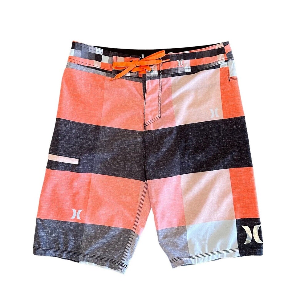 Hurley Phantom Buckle Men’s Size 28 Board Shorts Orange Grey Logo Drawstring